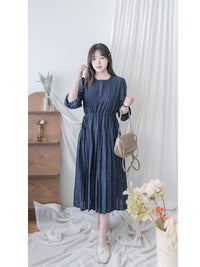 Heart Pleated Dress 側束腰愛心印花腰下百褶連衣裙/ DS9999 (pre-order navy 10月9截單)