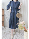 Heart Pleated Dress 側束腰愛心印花腰下百褶連衣裙/ DS9999 (pre-order navy 10月9截單)