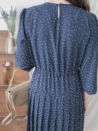 Heart Pleated Dress 側束腰愛心印花腰下百褶連衣裙/ DS9999 (pre-order navy 10月9截單)