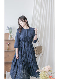 Heart Pleated Dress 側束腰愛心印花腰下百褶連衣裙/ DS9999 (pre-order navy 10月9截單)