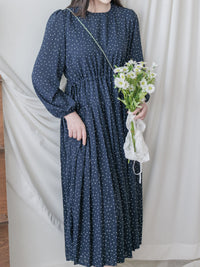 Heart Pleated Dress 側束腰愛心印花腰下百褶連衣裙/ DS9999 (pre-order navy 10月9截單)