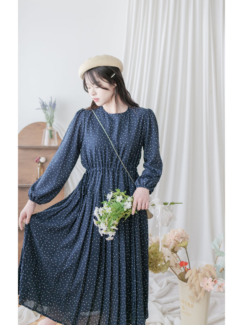 Heart Pleated Dress 側束腰愛心印花腰下百褶連衣裙/ DS9999 (pre-order navy 10月9截單)