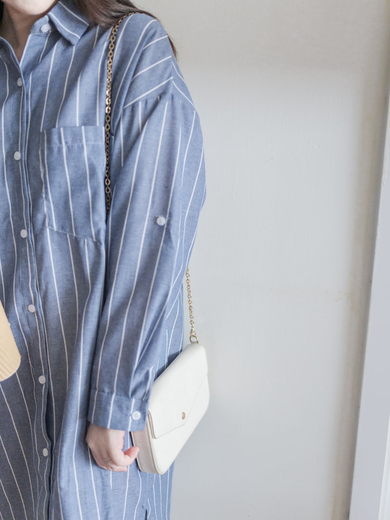 Shirt Stripe Dress 寬鬆微修身感直條紋恤衫裙 （可當外套) / DS1000