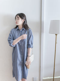 Shirt Stripe Dress 寬鬆微修身感直條紋恤衫裙 （可當外套) / DS1000