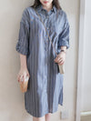 Shirt Stripe Dress 寬鬆微修身感直條紋恤衫裙 （可當外套) / DS1000