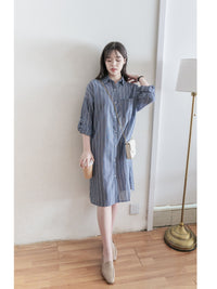 Shirt Stripe Dress 寬鬆微修身感直條紋恤衫裙 （可當外套) / DS1000