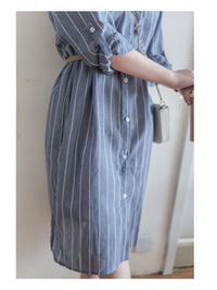 Shirt Stripe Dress 寬鬆微修身感直條紋恤衫裙 （可當外套) / DS1000