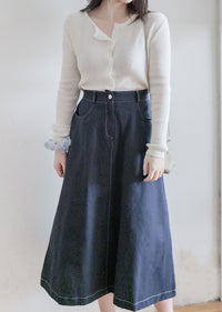（BEST Intent made 獨家款）Border Skirt 舒適細線花紋鈕扣百搭長裙/ SK3001