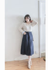 （BEST Intent made 獨家款）Border Skirt 舒適細線花紋鈕扣百搭長裙/ SK3001