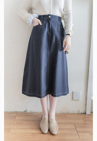 （BEST Intent made 獨家款）Border Skirt 舒適細線花紋鈕扣百搭長裙/ SK3001
