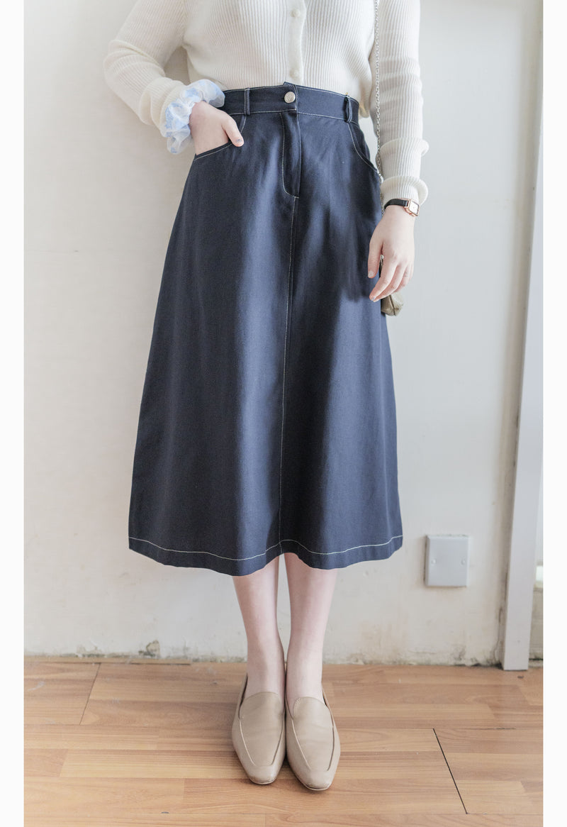 （BEST Intent made 獨家款）Border Skirt 舒適細線花紋鈕扣百搭長裙/ SK3001