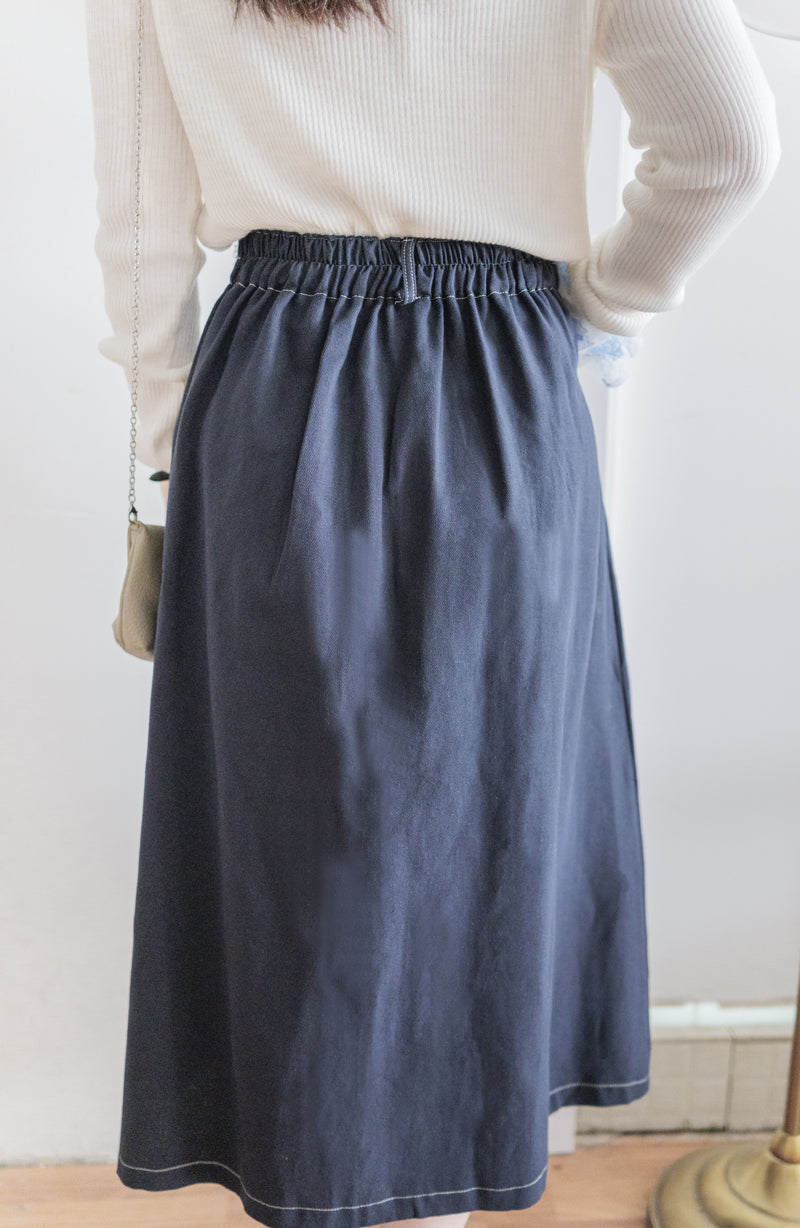 （BEST Intent made 獨家款）Border Skirt 舒適細線花紋鈕扣百搭長裙/ SK3001