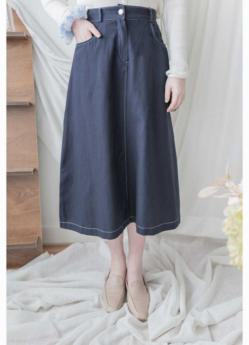 （BEST Intent made 獨家款）Border Skirt 舒適細線花紋鈕扣百搭長裙/ SK3001
