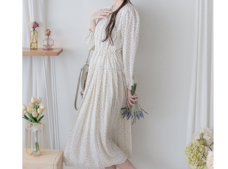 Heart Pleated Dress 側束腰愛心印花腰下百褶連衣裙/ DS9999 (pre-order navy 10月9截單)