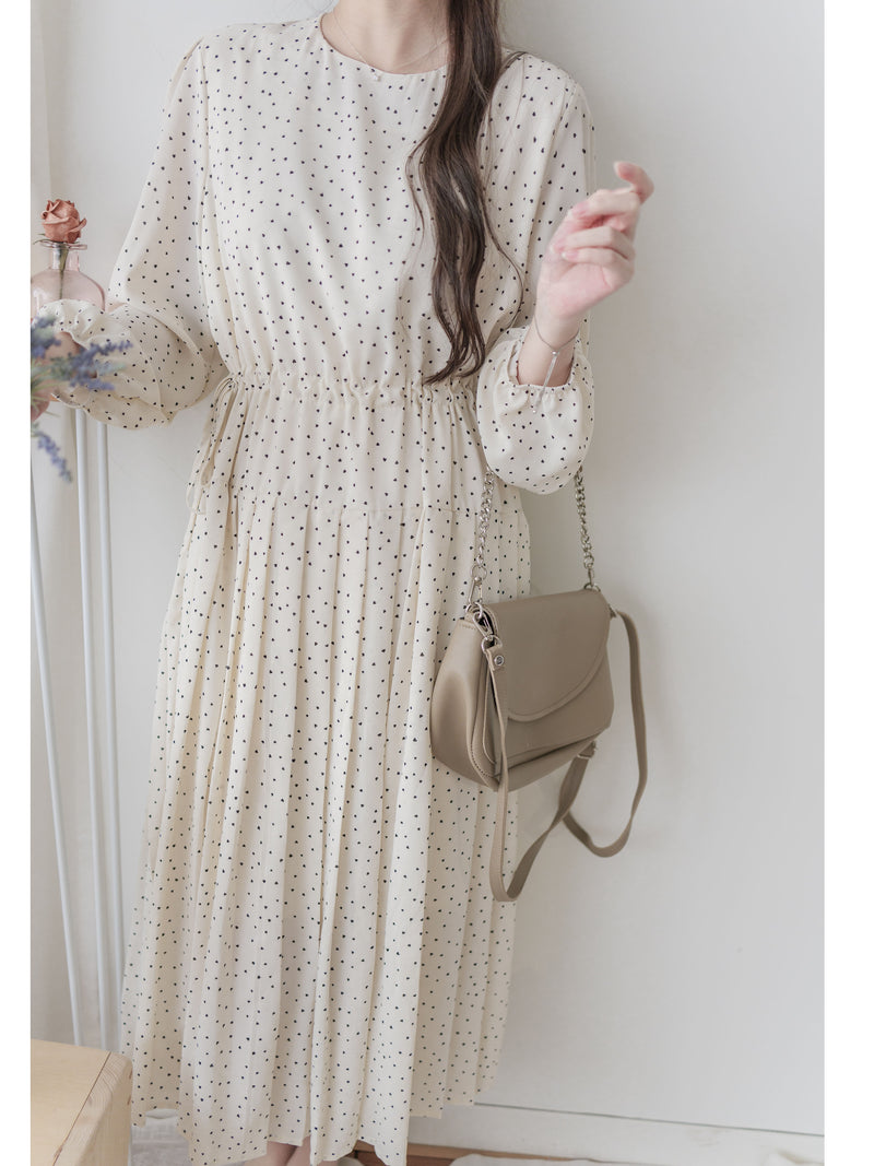 Heart Pleated Dress 側束腰愛心印花腰下百褶連衣裙/ DS9999 (pre-order navy 10月9截單)