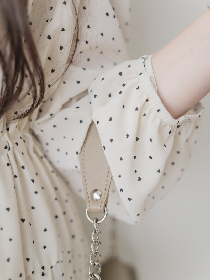 Heart Pleated Dress 側束腰愛心印花腰下百褶連衣裙/ DS9999 (pre-order navy 10月9截單)