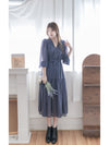 Misty Blue Chiffon Dress 霧藍民族印花束腰飄逸裙擺連身裙/ DS9989 (pre-order 10月9截單)