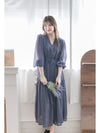 Misty Blue Chiffon Dress 霧藍民族印花束腰飄逸裙擺連身裙/ DS9989 (pre-order 10月9截單)