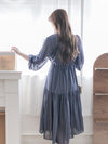 Misty Blue Chiffon Dress 霧藍民族印花束腰飄逸裙擺連身裙/ DS9989 (pre-order 10月9截單)