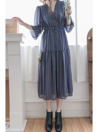 Misty Blue Chiffon Dress 霧藍民族印花束腰飄逸裙擺連身裙/ DS9989 (pre-order 10月9截單)