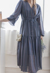 Misty Blue Chiffon Dress 霧藍民族印花束腰飄逸裙擺連身裙/ DS9989 (pre-order 10月9截單)