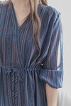 Misty Blue Chiffon Dress 霧藍民族印花束腰飄逸裙擺連身裙/ DS9989 (pre-order 10月9截單)