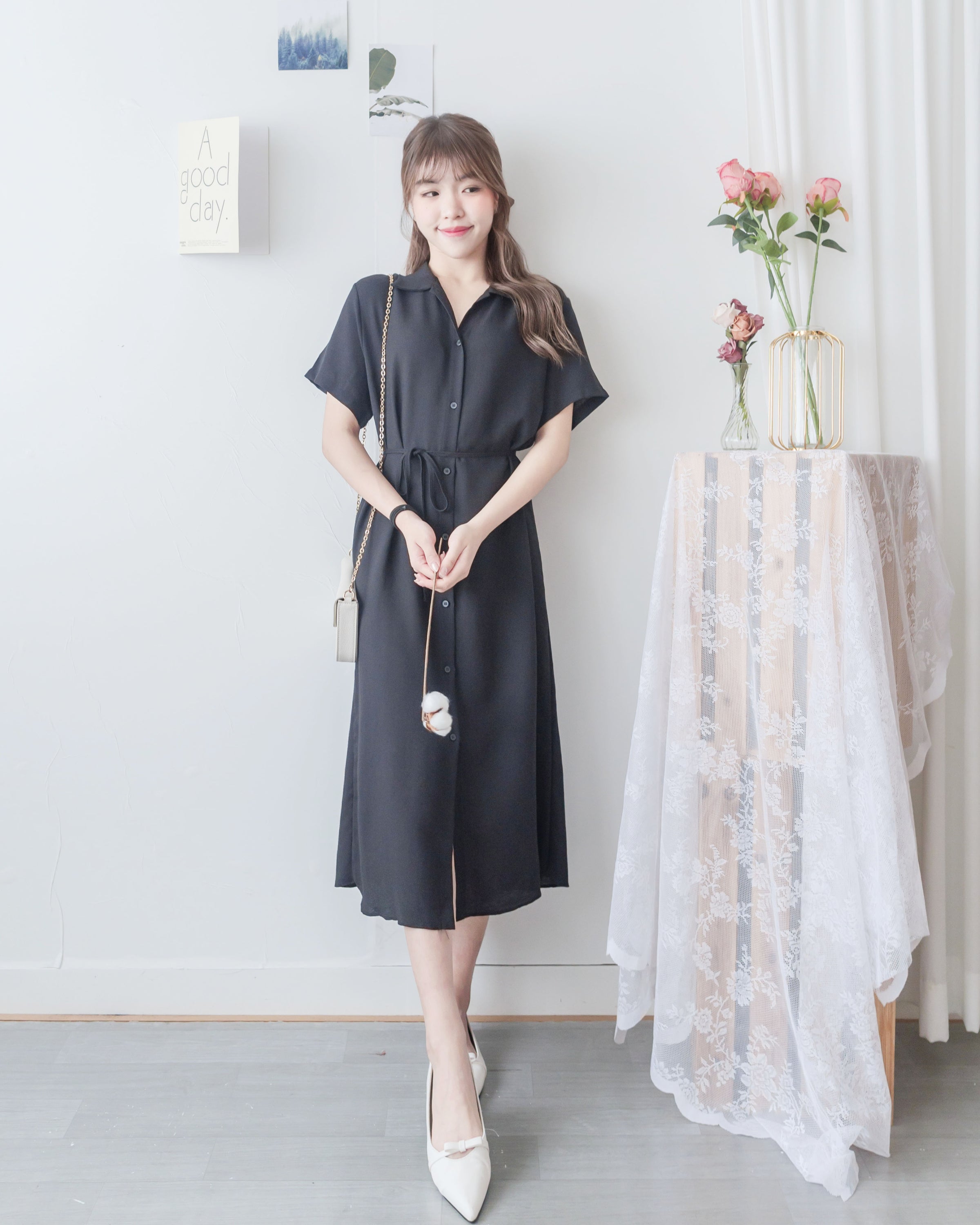 [ 限時重開訂購🕣 ] Casual Elegant 防皺舒適棉質軟領口恤衫連身裙, Dress/ DS9609