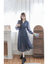 Misty Blue Chiffon Dress 霧藍民族印花束腰飄逸裙擺連身裙/ DS9989 (pre-order 10月9截單)