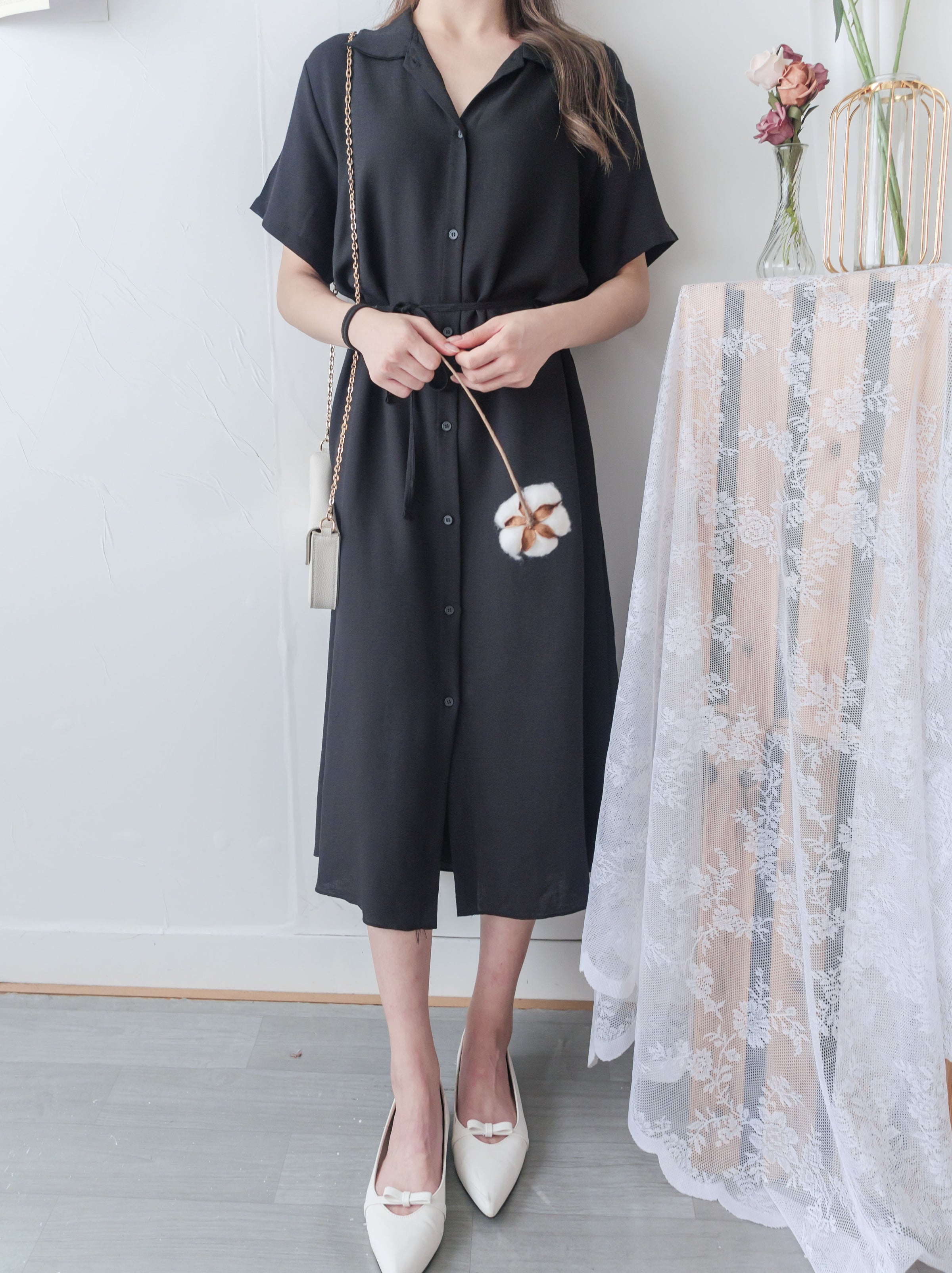 [ 限時重開訂購🕣 ] Casual Elegant 防皺舒適棉質軟領口恤衫連身裙, Dress/ DS9609