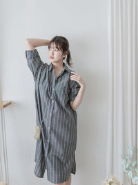 Shirt Stripe Dress 寬鬆微修身感直條紋恤衫裙 （可當外套) / DS1000