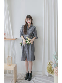 Shirt Stripe Dress 寬鬆微修身感直條紋恤衫裙 （可當外套) / DS1000