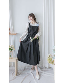 Vest Dress 平口側綁繩修腰腰下車褶背心裙/ DS9998