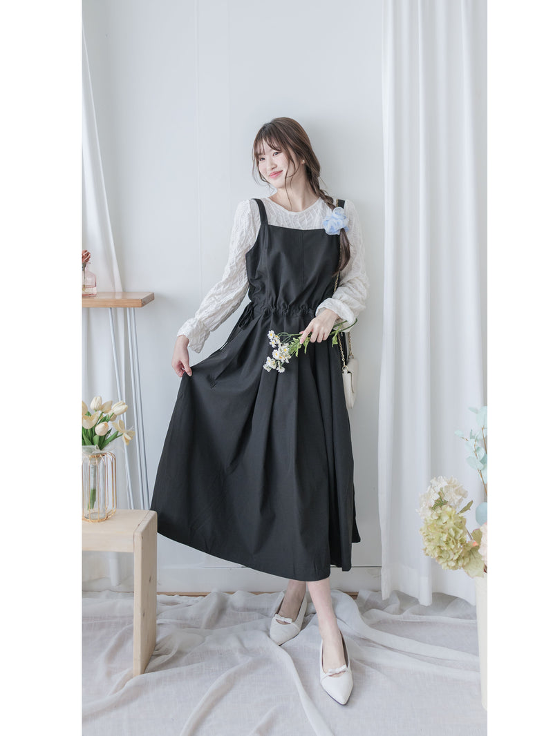 Vest Dress 平口側綁繩修腰腰下車褶背心裙/ DS9998