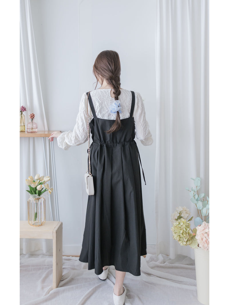 Vest Dress 平口側綁繩修腰腰下車褶背心裙/ DS9998