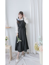 Vest Dress 平口側綁繩修腰腰下車褶背心裙/ DS9998