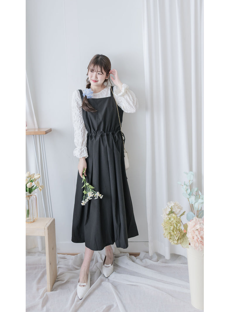 Vest Dress 平口側綁繩修腰腰下車褶背心裙/ DS9998