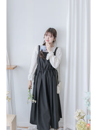 Vest Dress 平口側綁繩修腰腰下車褶背心裙/ DS9998