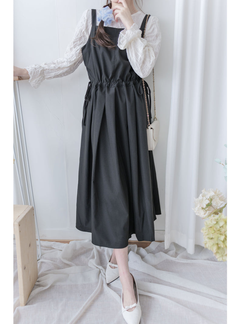 Vest Dress 平口側綁繩修腰腰下車褶背心裙/ DS9998