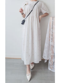 Beige Ribbon, Dress 粉杏蝴蝶印花寬鬆日常弧腰線長裙/ DS9596