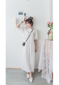 Beige Ribbon, Dress 粉杏蝴蝶印花寬鬆日常弧腰線長裙/ DS9596