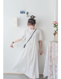 Beige Ribbon, Dress 粉杏蝴蝶印花寬鬆日常弧腰線長裙/ DS9596