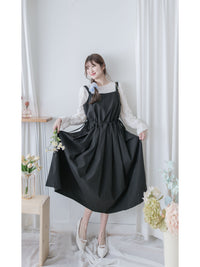 Vest Dress 平口側綁繩修腰腰下車褶背心裙/ DS9998