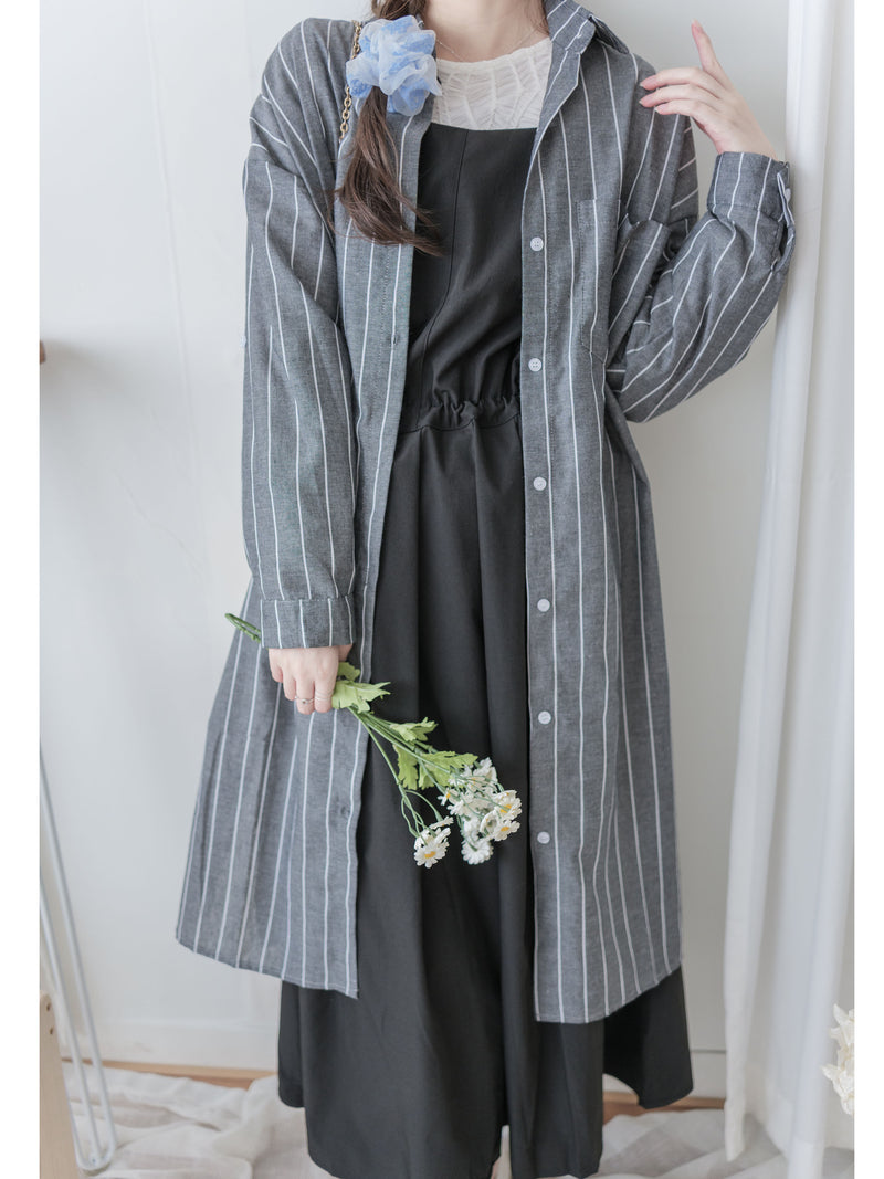 Shirt Stripe Dress 寬鬆微修身感直條紋恤衫裙 （可當外套) / DS1000
