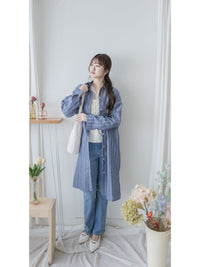 Shirt Stripe Dress 寬鬆微修身感直條紋恤衫裙 （可當外套) / DS1000