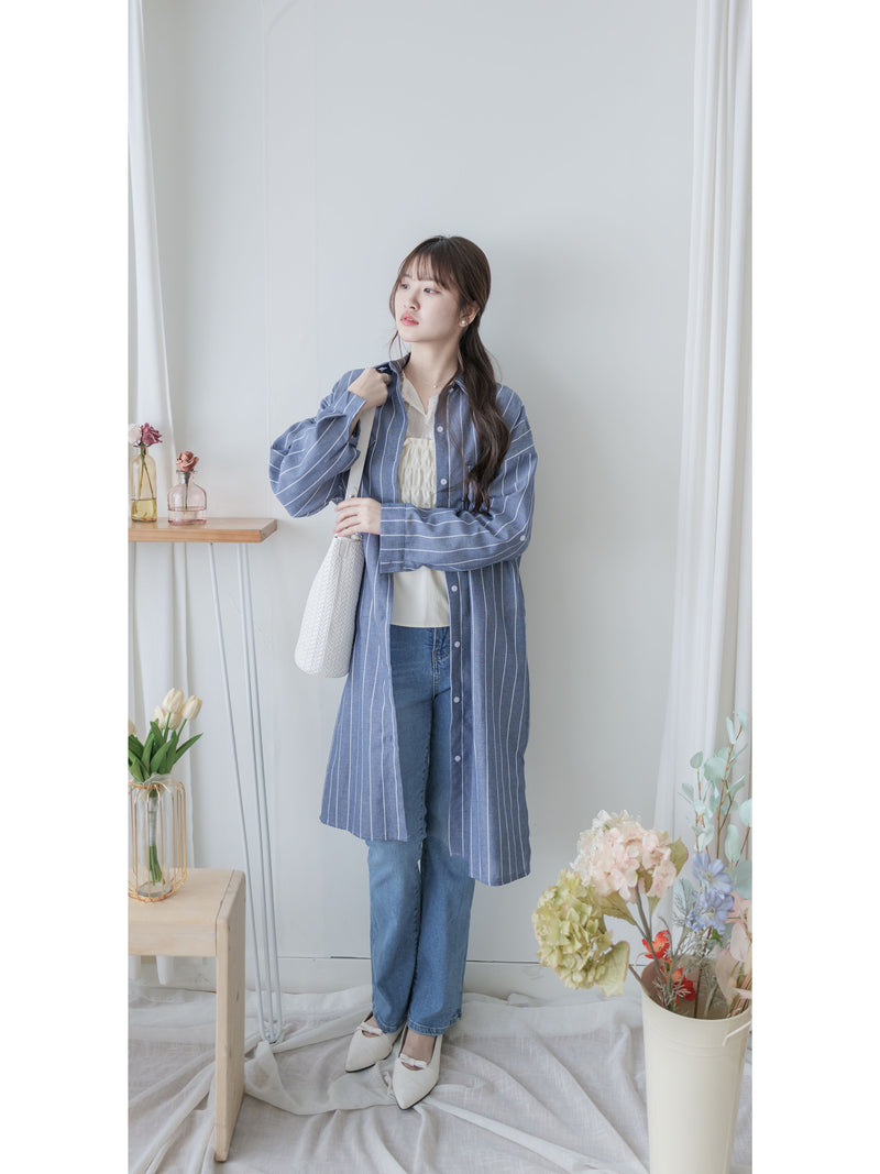 Shirt Stripe Dress 寬鬆微修身感直條紋恤衫裙 （可當外套) / DS1000