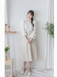 （BEST Intent made 獨家款）Border Skirt 舒適細線花紋鈕扣百搭長裙/ SK3001