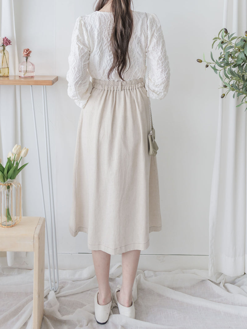 （BEST Intent made 獨家款）Border Skirt 舒適細線花紋鈕扣百搭長裙/ SK3001