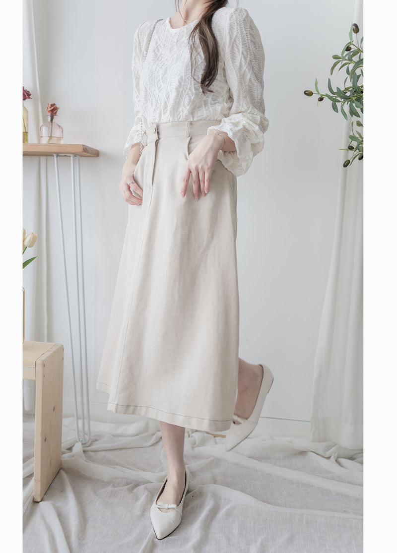 （BEST Intent made 獨家款）Border Skirt 舒適細線花紋鈕扣百搭長裙/ SK3001