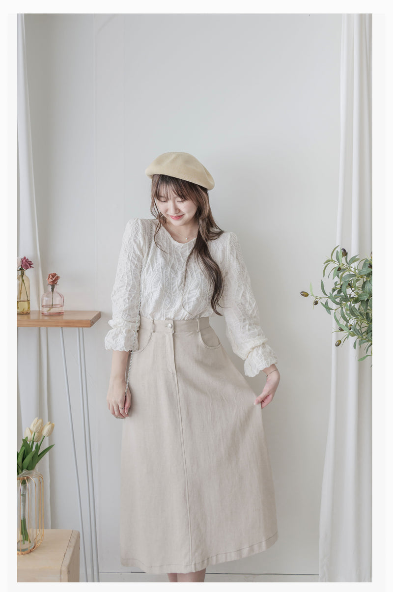 （BEST Intent made 獨家款）Border Skirt 舒適細線花紋鈕扣百搭長裙/ SK3001