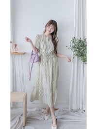 Ruffle Collar Rhombus Dress 花邊領口菱格紋雪紡連身裙/ DS9994
